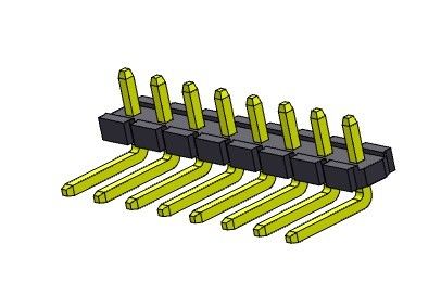 해더 커넥터 5.08 밀리미터 단일 열  R/A 형태 1*2PIN을 1*20PIN H=2.54MM에 핀으로 꽂으세요