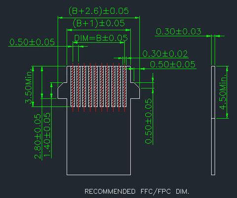 피치 0.5mm Fpc 커넥터 4 핀에서 68 핀 오른쪽 각 90 ° SMT 타입에 쉽게 H 2.55mm